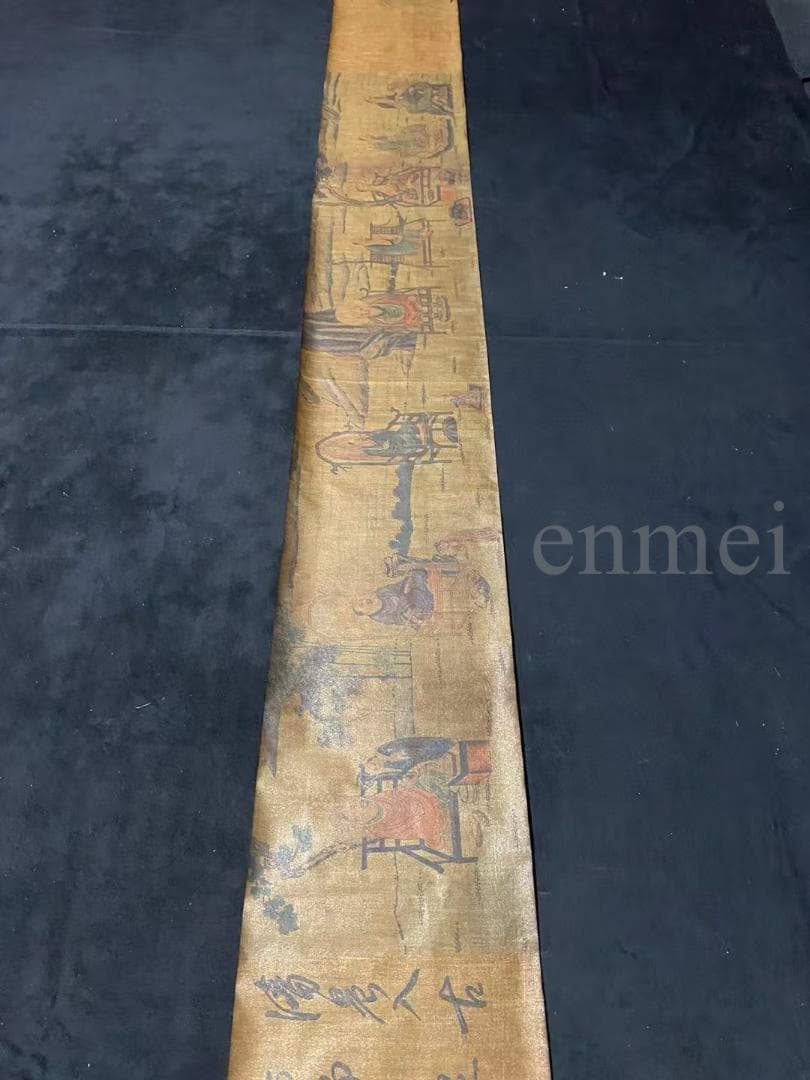 中国古美術 布包手巻画 明代丁雲鵬 絹本 人物画 肉筆 細密描写 掛軸 書画