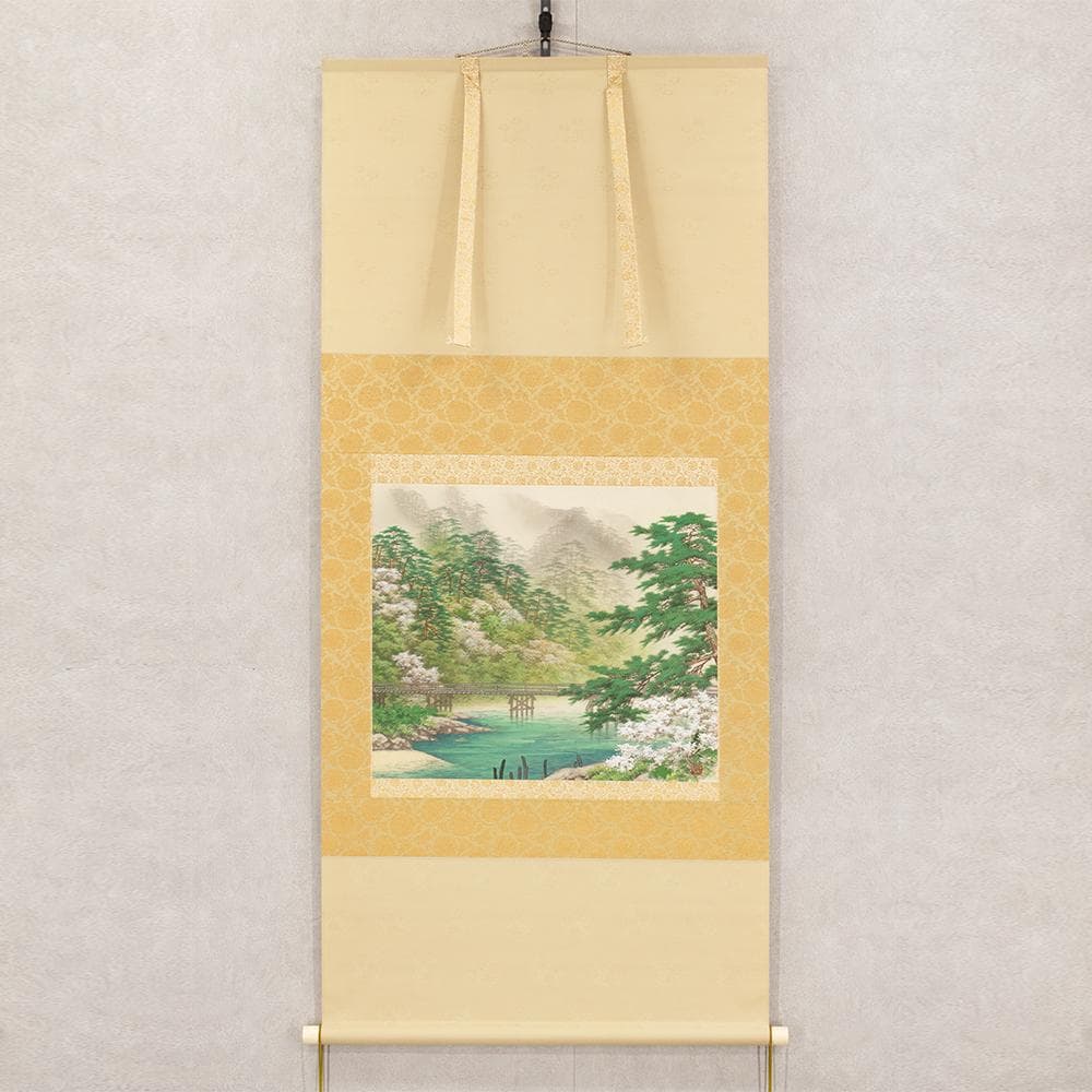 掛軸 日本画 松生春山人「春の嵐峡」共箱 元日府展理事 青龍会会員