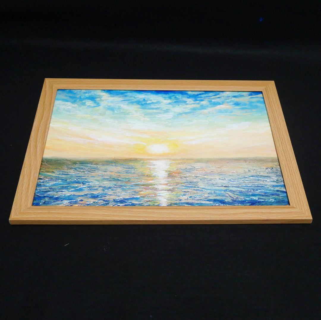 油絵 油彩 油彩画 絵 絵画【癒しの朝焼けの海】