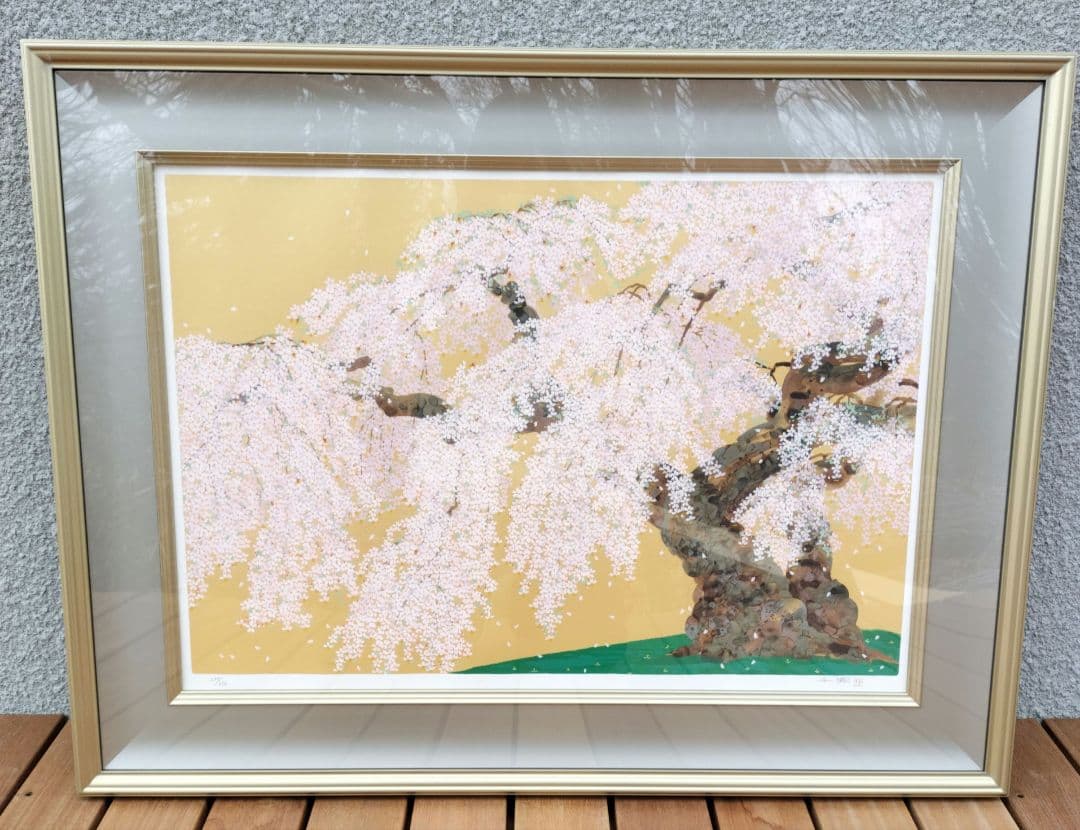 中島千波　「春輝神田の大糸桜」シルクスクリーン　279/350　箱付き