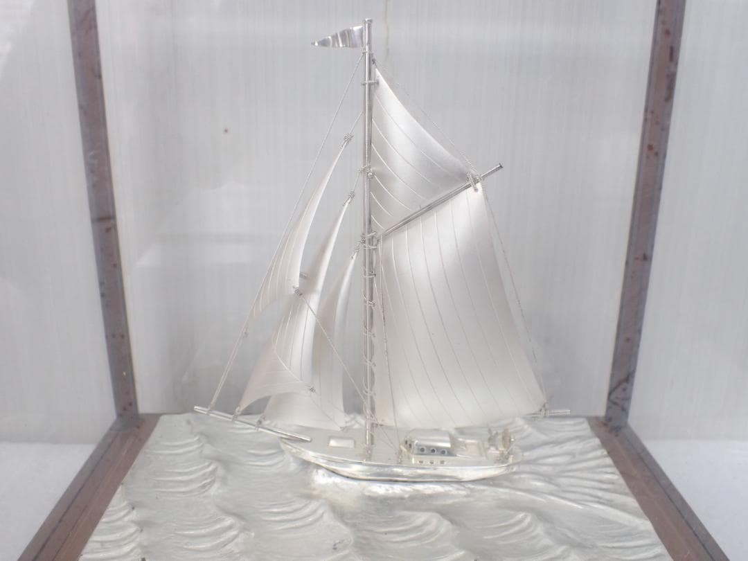 武比古作 銀製 ヨット置物 共箱/ガラスケース付 STERLING 　a