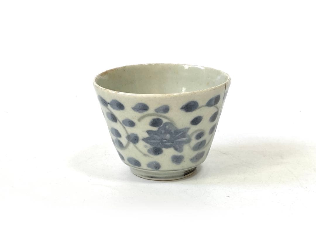 骨董　アンティーク　こんにゃく印判　水玉　唐草文様　蕎麦猪口　カップ　酒器
