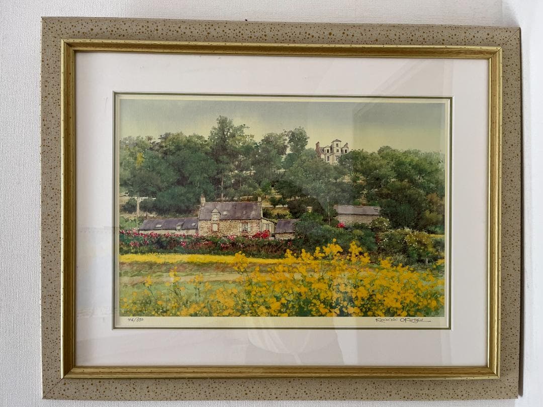 風景画 水彩版画 金色フレーム