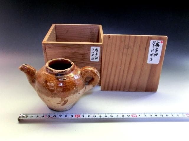 水注■唐黄釉 手付水注 水差し 水滴 飴釉 古いお茶道具 古美術 時代物 骨董■