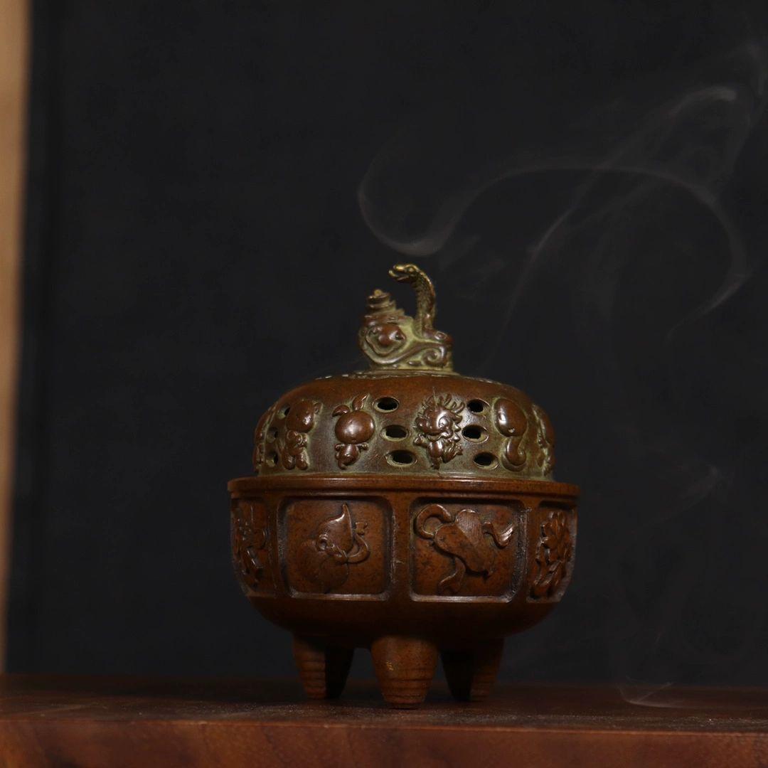 銅器 香炉 干支蛇薫香炉 十二支炉 刻蔵八宝炉 仏具 装飾品 工芸品 置物