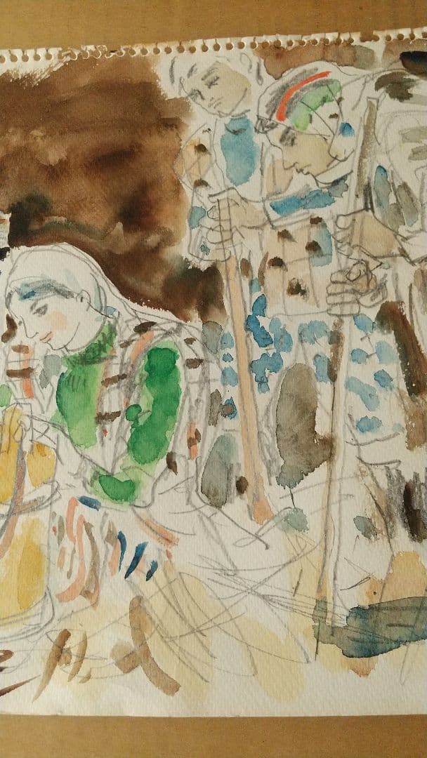 古沢岩美 キリスト誕生 聖夜 水彩まくり クリスマス