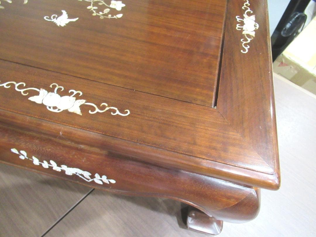 螺鈿家具 　螺鈿細工　 唐木 　花梨　鳥　花　テーブル　机　木製　ヴィンテージ