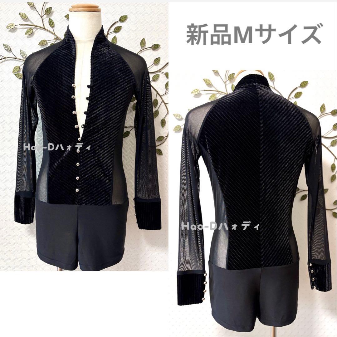 新品★社交ダンス★ラテン★メンズ★シャツ★メッシュ★ベロア★切替★M