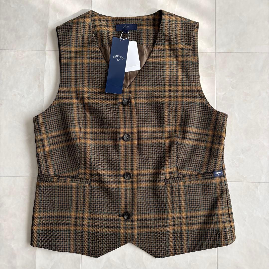 新品タグ付✨キャロウェイ チェック柄ベスト 茶系 L きれいめ ゴルフ