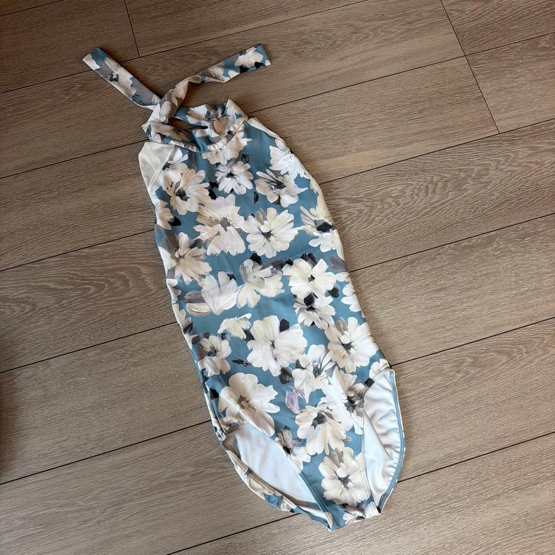スティナ　Mサイズ　タイプN バッグリボン青と白花柄　レオタード