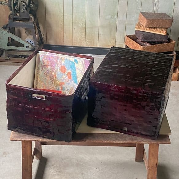 つづらの一閑張り　道具箱　茶溜め（深みのある赤茶色）