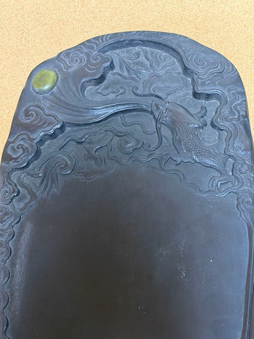 清時代 龍彫刻 墨池 約30cm x 20cm