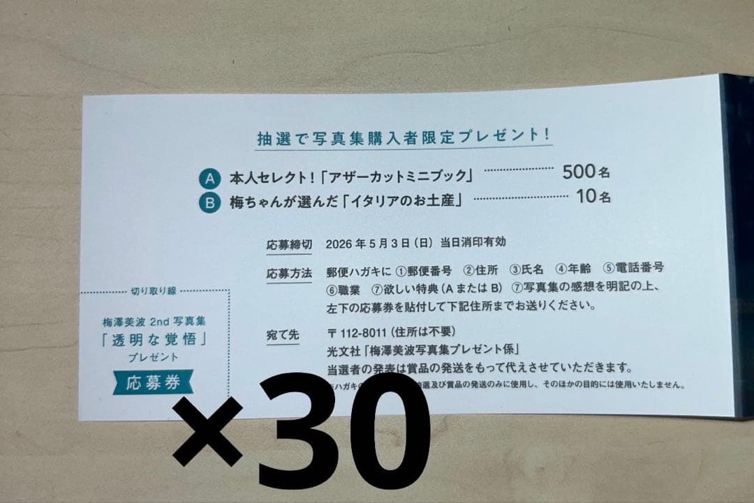 乃木坂46 梅澤美波 透明な覚悟 写真集 30枚セット 応募券