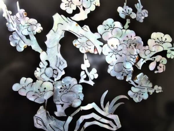 八角形 漆器 菓子器 花模様 青貝 螺鈿 菓子器 天然木 本漆器 逸品 未使用