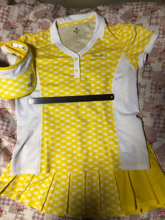 美品　パラディーゾ テニス　ウエア　3点セット　LL イエロー　チェック