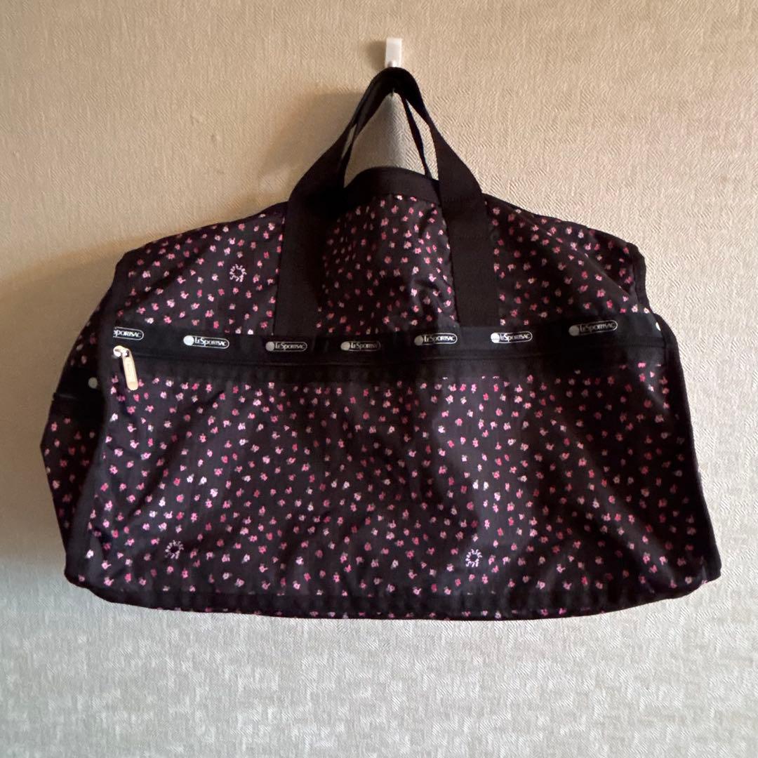 最終値下げ！美品！レスポートサック　ボストンバック　黒×花柄　ミニポーチ付