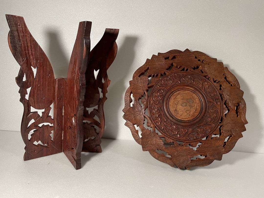 木製の葉模様トレイとスタンドセット
