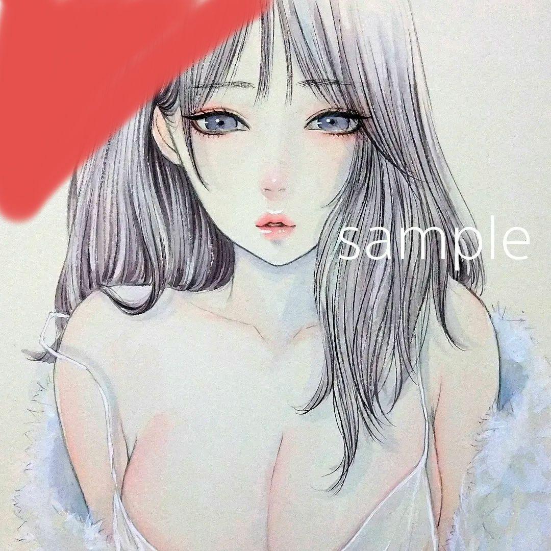 25316E 肉筆原画　手描きイラスト　水彩画　　美人画　A4