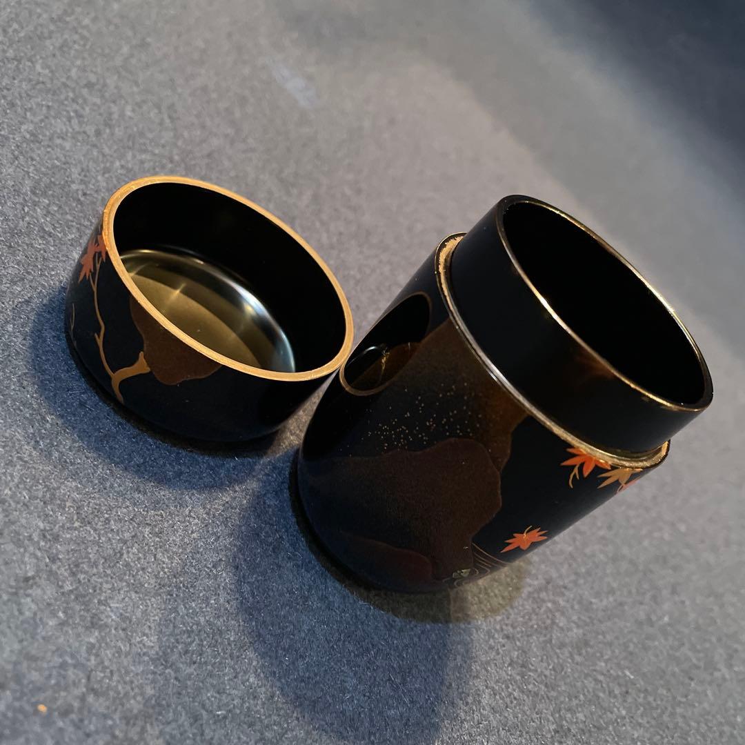 【竹内 幸斎】(造)『紅葉蒔絵の細棗』共箱　※美品 茶道具「棗」