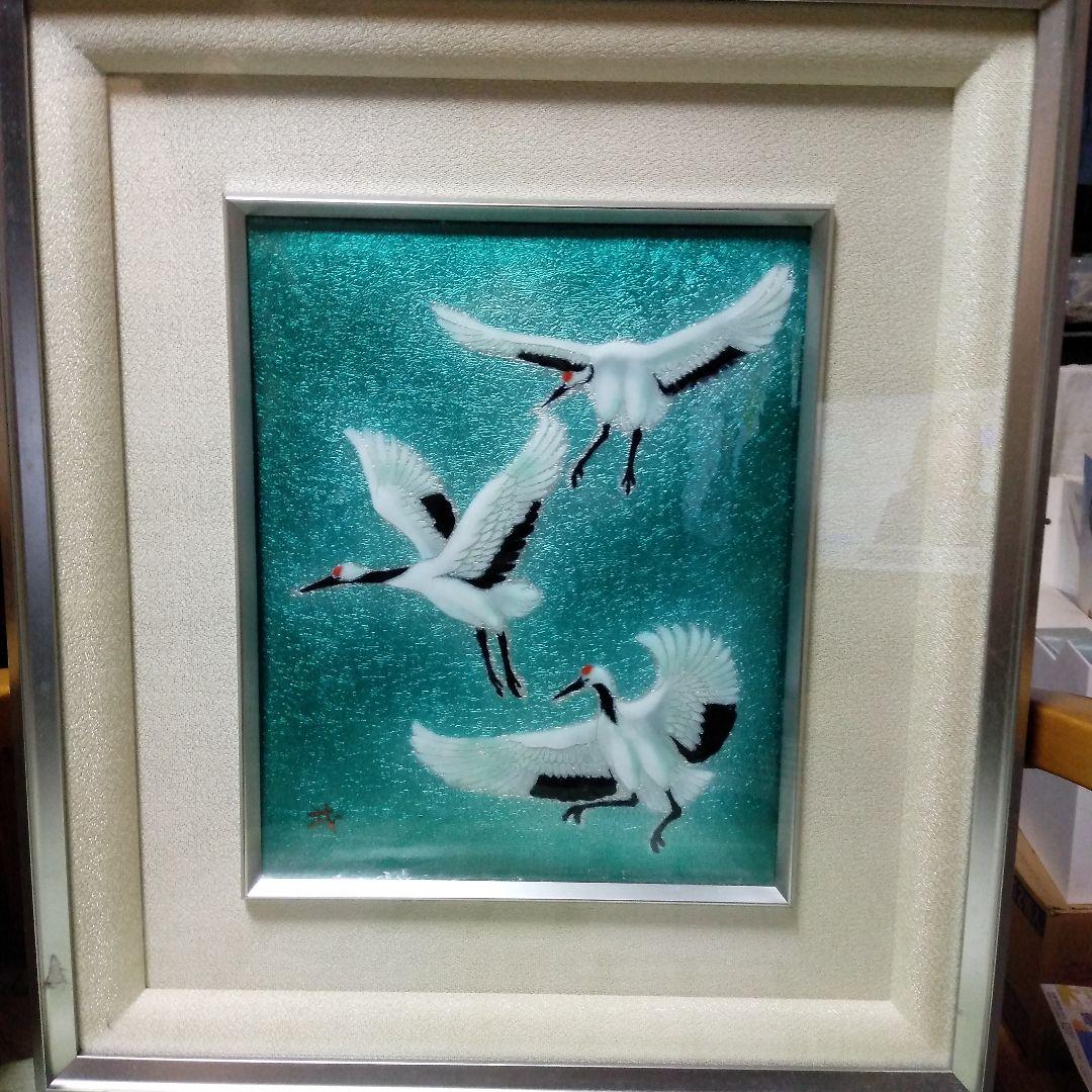 美品　鶴の陶板画