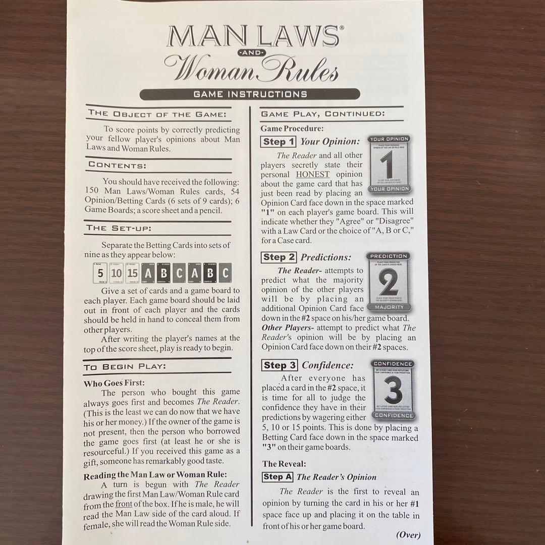 MAN LAWS and Woman Rules ボードゲーム