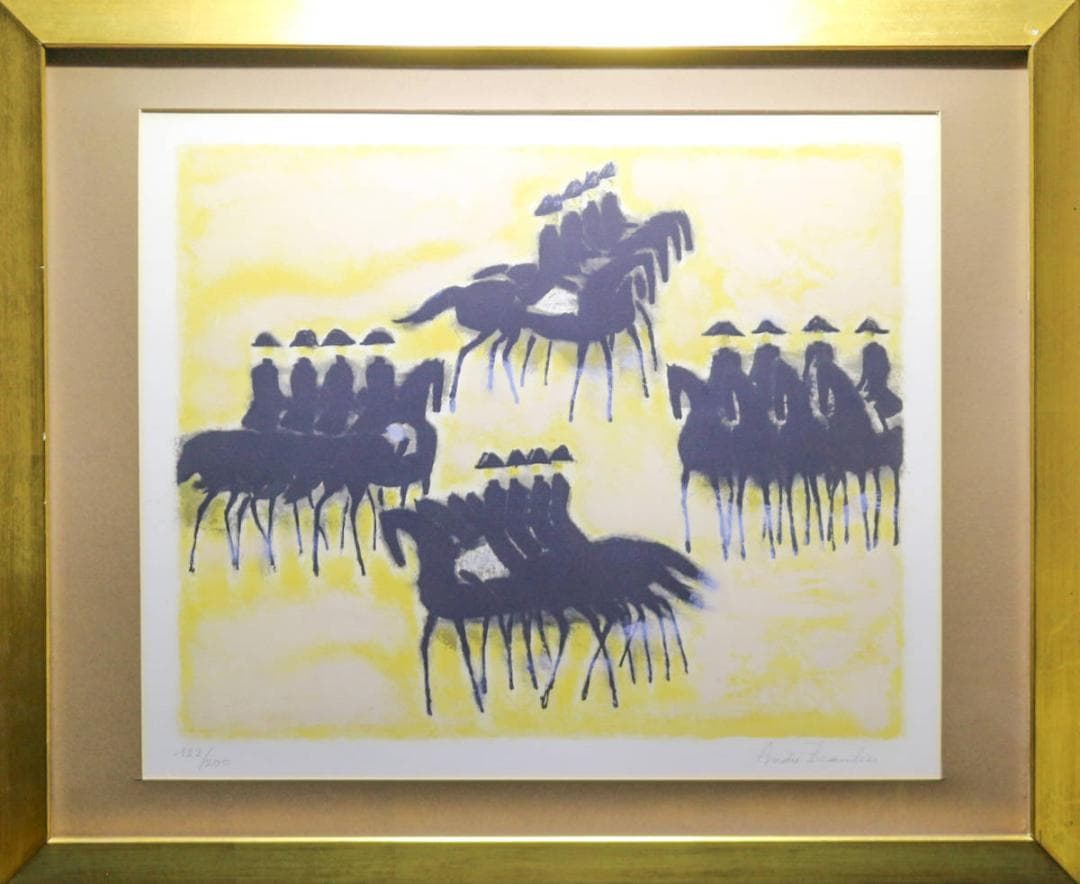 『ソミュールの黒い馬』Andre Brasilier リトグラフ 石版画 額装