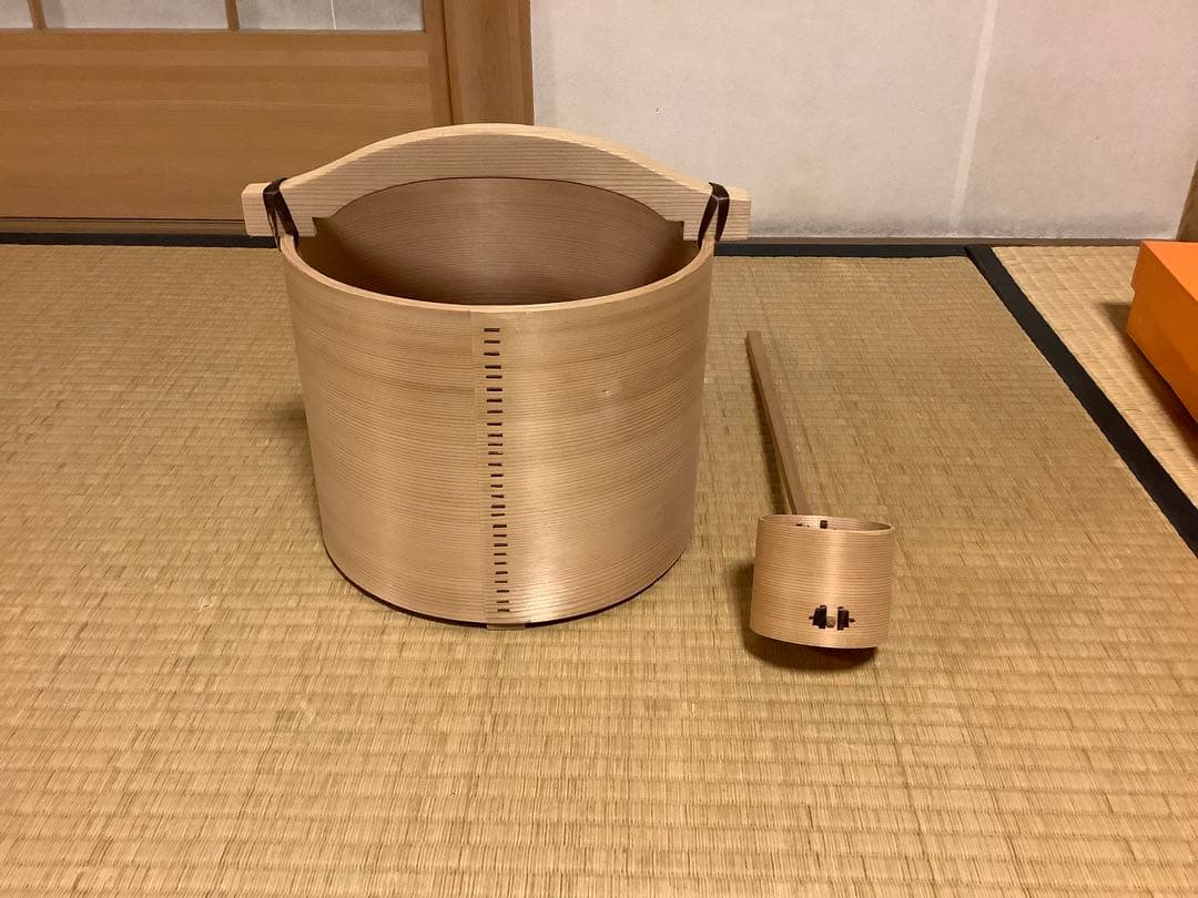 茶道具　湯桶+つくばい柄杓