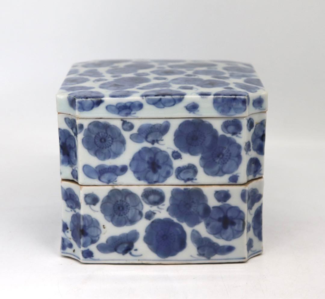 コレクション放出　中国清時代　青華　梅蜂紋重箱　共箱　送料込み0807