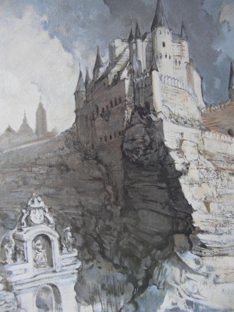 榮永大治良、【セゴビアの城】、希少な額装用画集より、新品額装付、状態良好