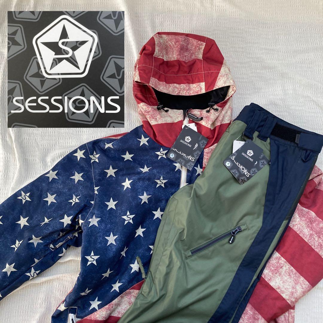 【新品】sessions セッションズ　セットアップ　星条旗柄　スノーウェア