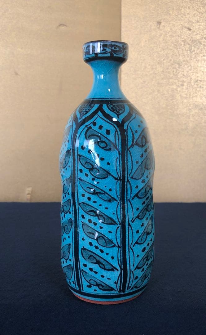 割引❗️《R》トルコ青 花入 秀逸作 加藤賢司 陶歴書 共布 共箱250820G1