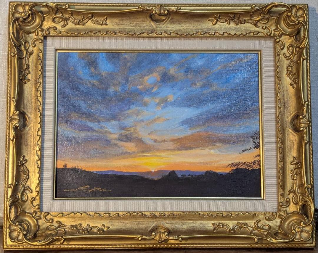 【真作】絵画　井田益嗣　油彩4号　帰りの道　夕日の光を描く静謐な一作　X120