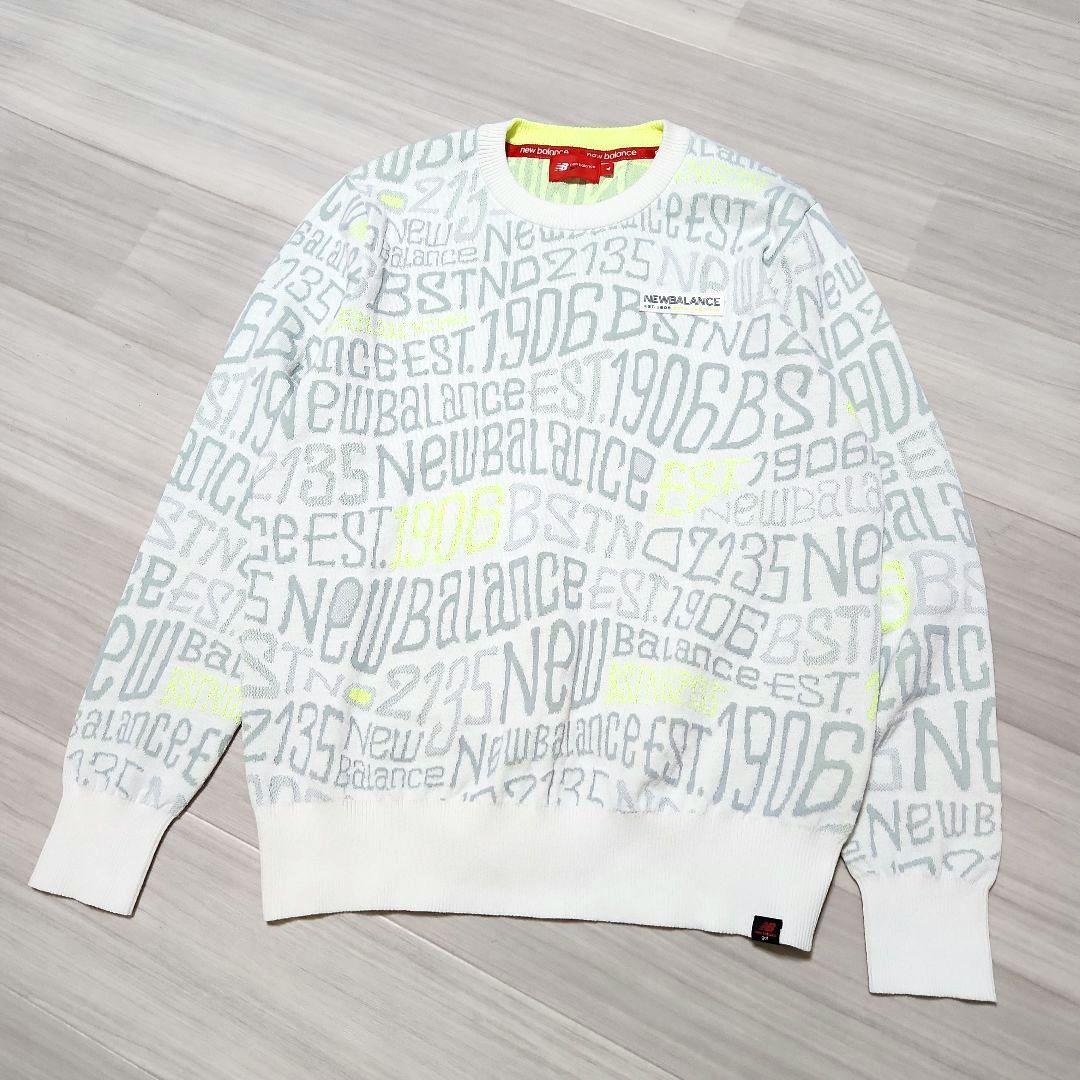 美品☆new balance golf☆ジャガード総ロゴニット 4(M) 薄緑