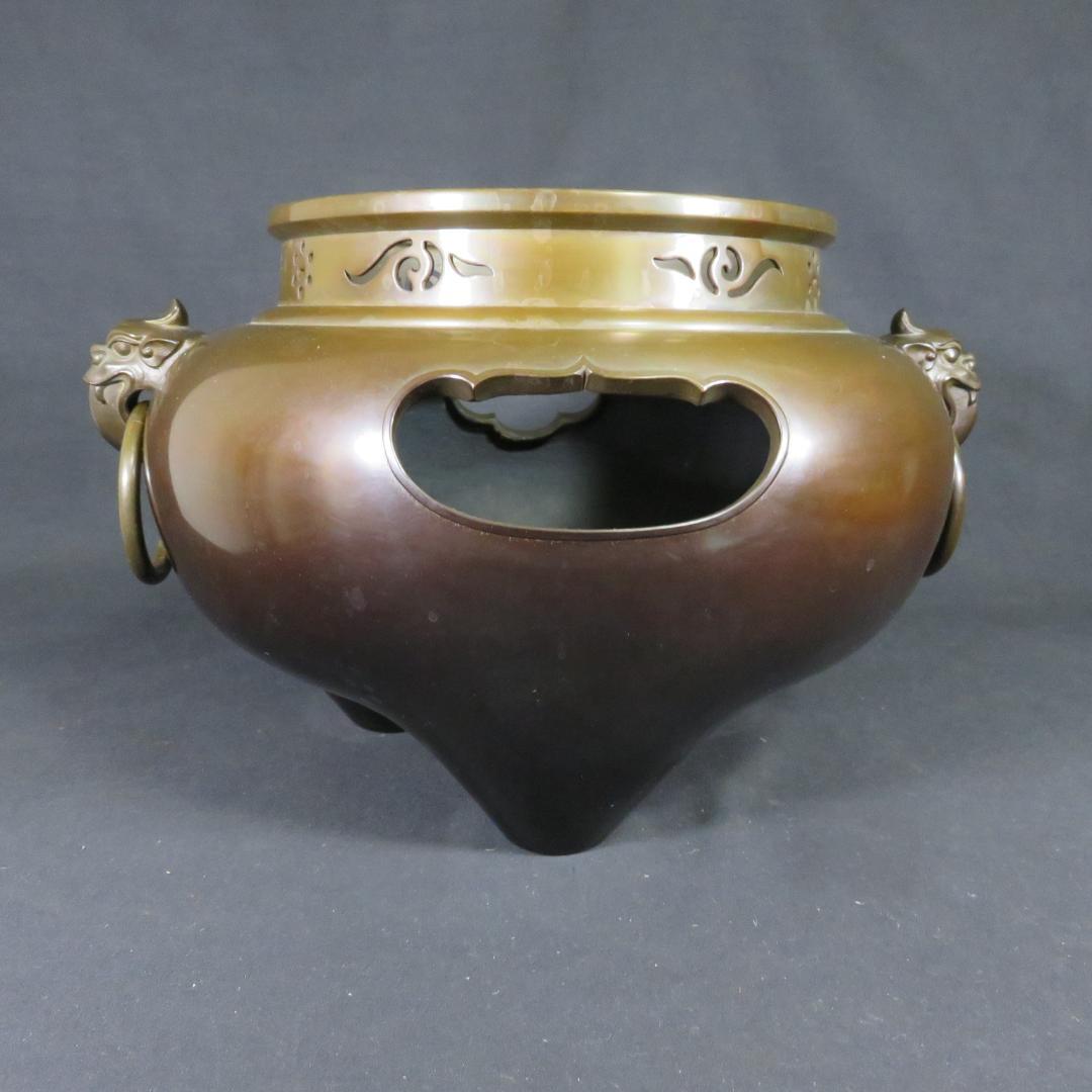 風炉 平丸釜 唐銅鬼面風炉 金谷浄雲 高橋敬典 茶道具 共箱 人間国宝