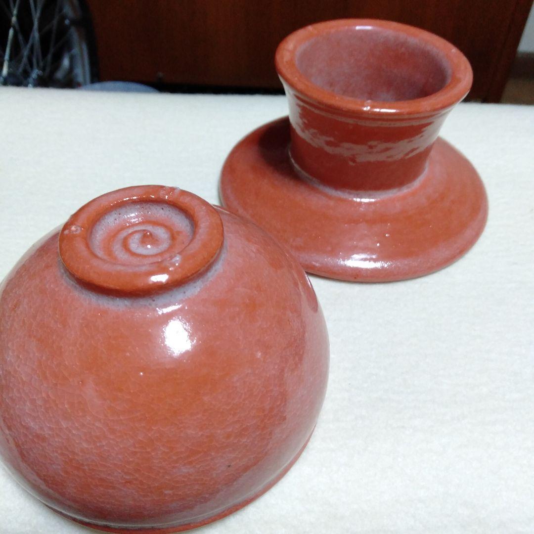 松楽　赤　供茶茶盌　三点