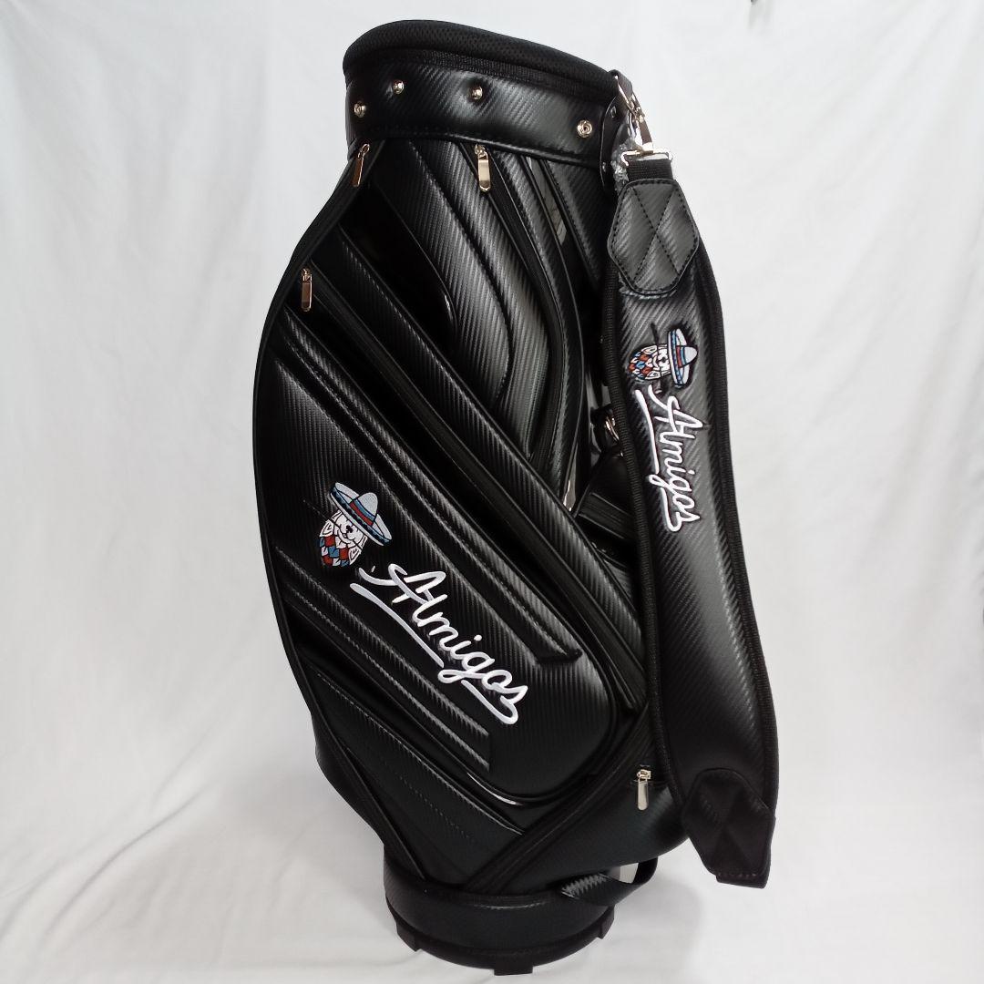 ブラック キャディバッグ テンガロンハット刺繍ロゴ付き 堅牢PU製