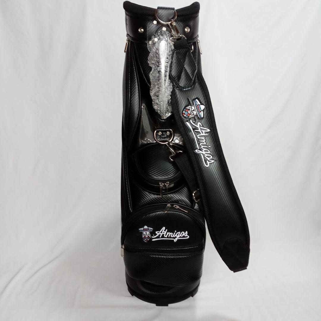 ブラック キャディバッグ テンガロンハット刺繍ロゴ付き 堅牢PU製