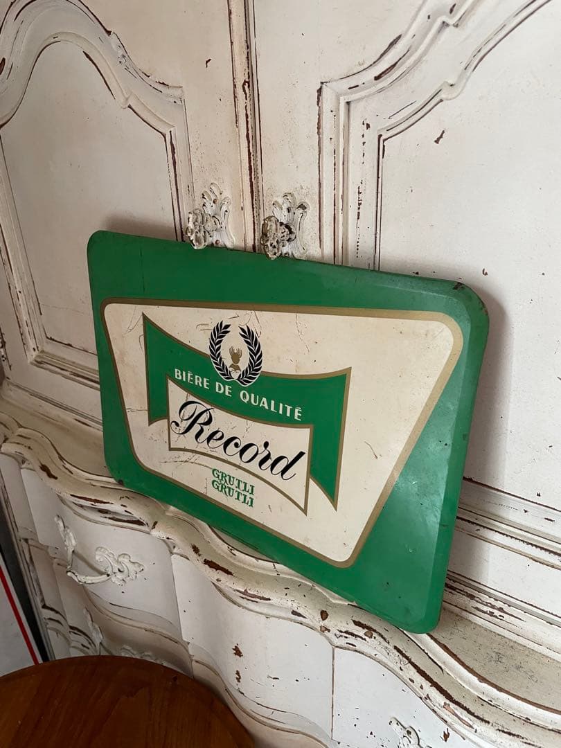 フランス　アンティーク　サイン　プレート　ビール　グリーン　パブ　バー　レア