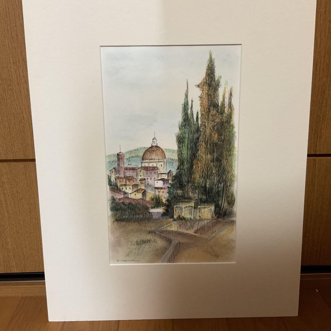 作者不詳作 木版画 風景画 額装仕立て マット付