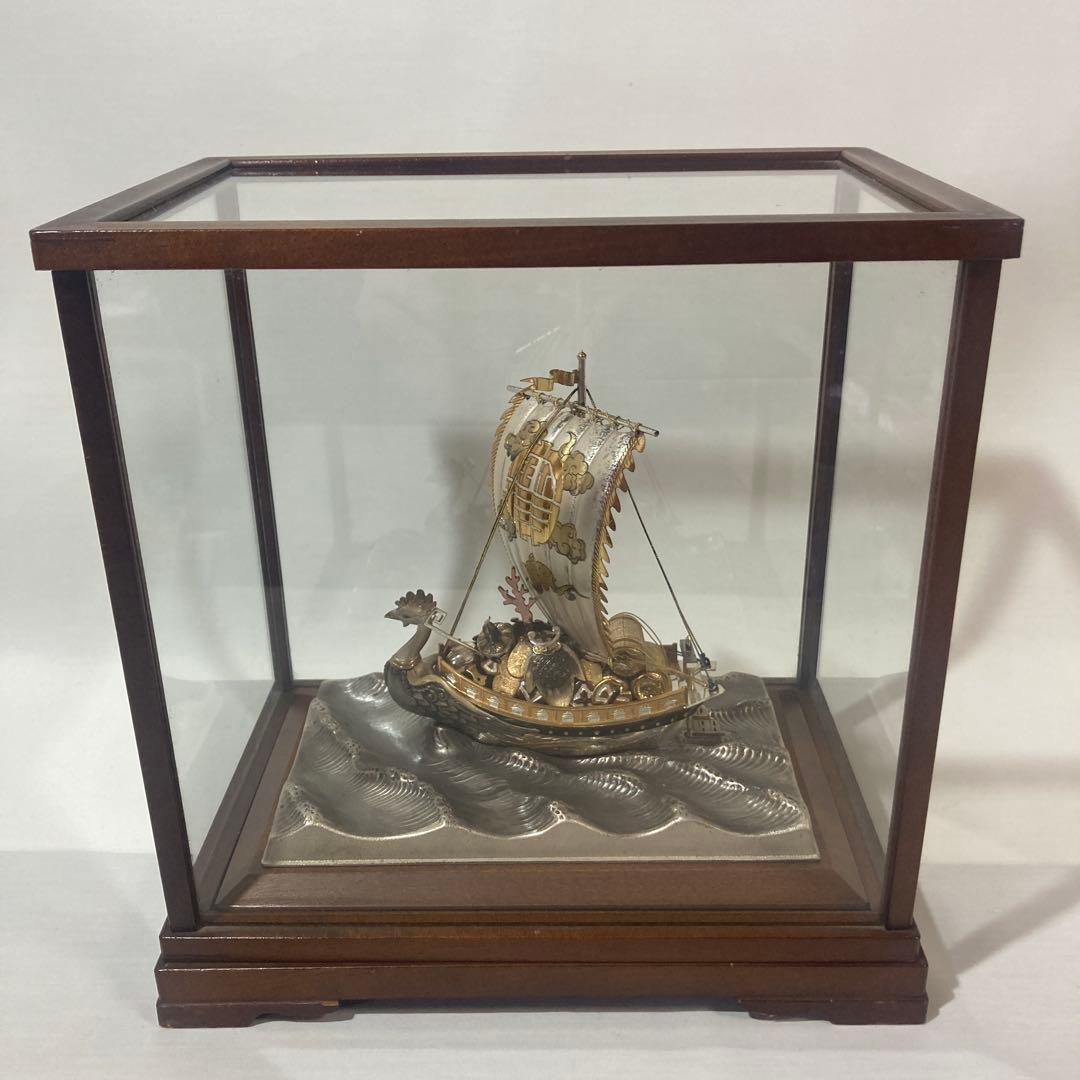 スターリング960製宝船の彫刻 ガラスケース付き関工芸141g 断捨離　大掃除