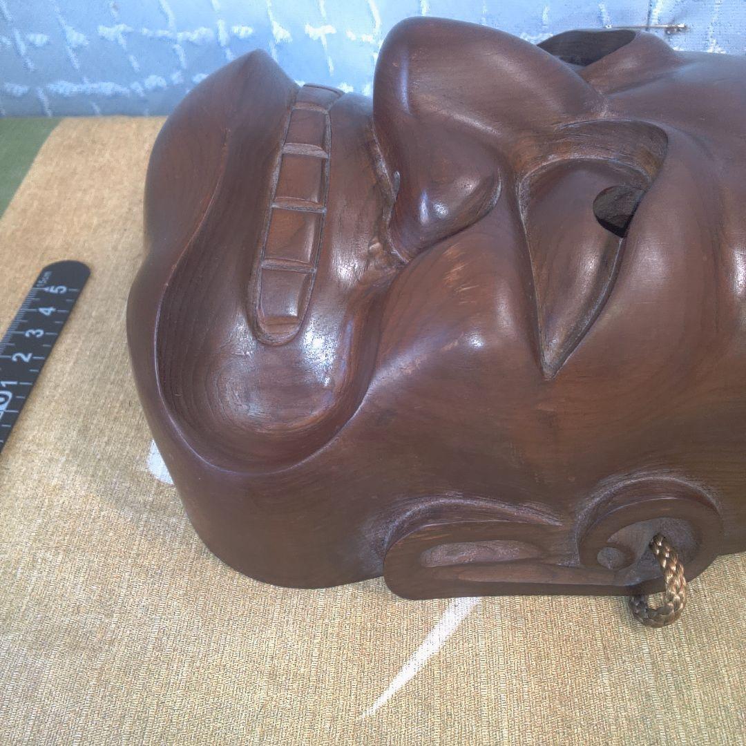 面 木彫 木製顔面マスク 茶色 キズスレ小傷打痕あります