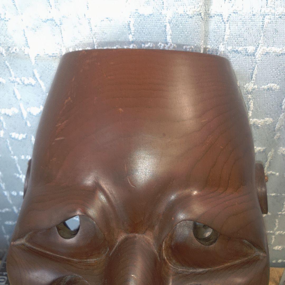 面 木彫 木製顔面マスク 茶色 キズスレ小傷打痕あります