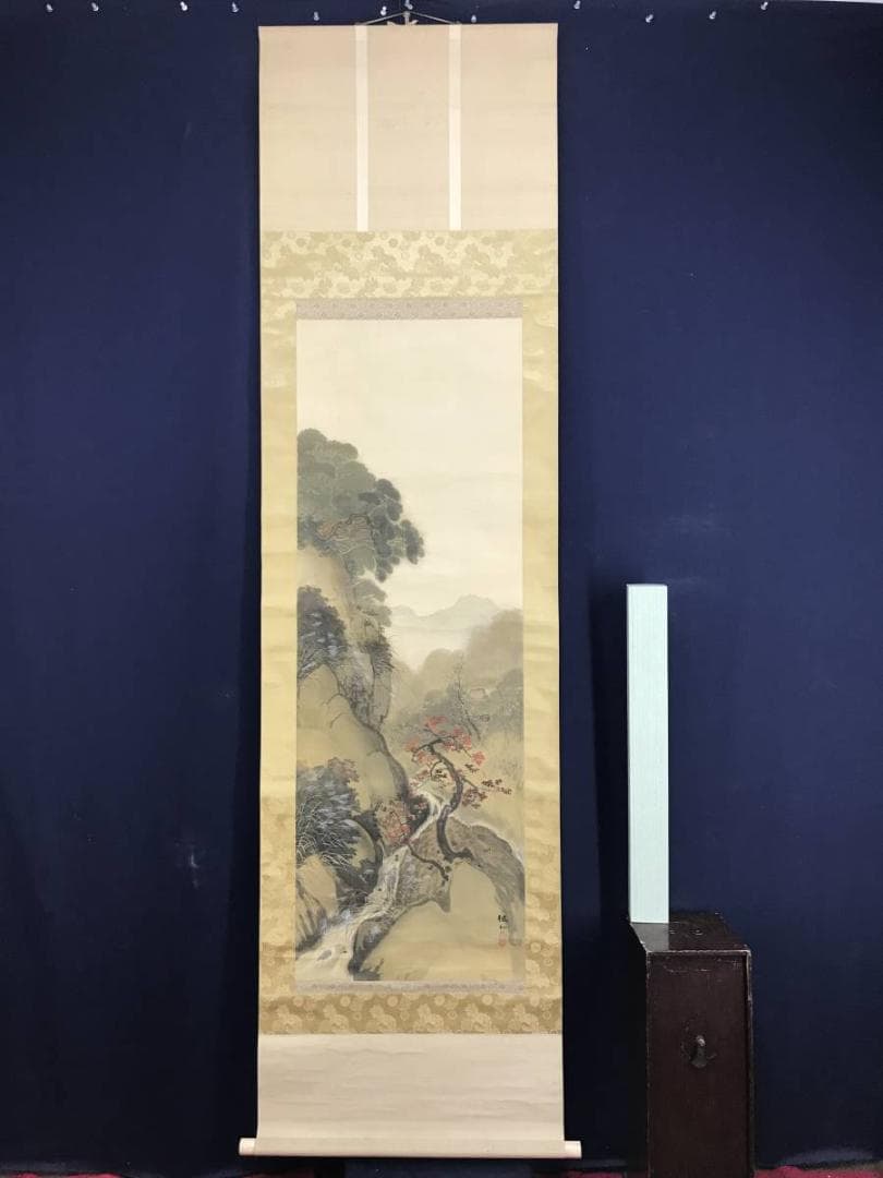 真作/長滝楓外/長瀧楓外/秋景山水図/秋山図/山水図/掛軸☆宝船☆AE-332