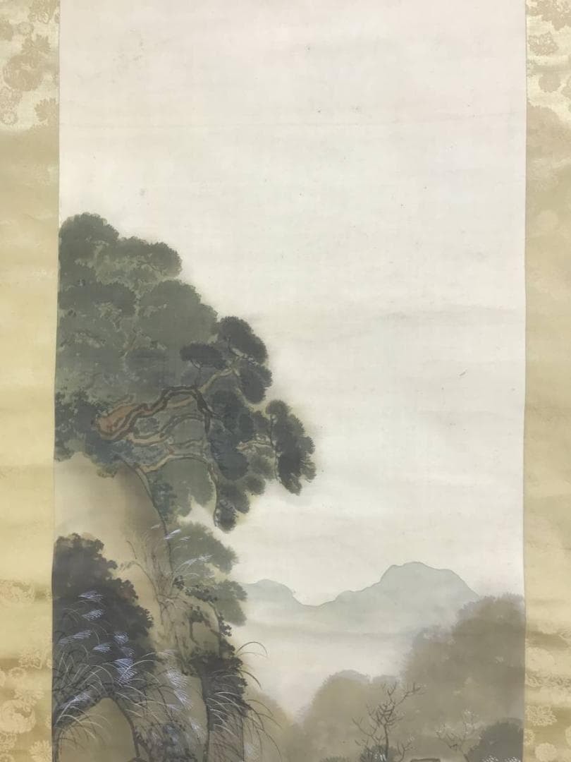 真作/長滝楓外/長瀧楓外/秋景山水図/秋山図/山水図/掛軸☆宝船☆AE-332