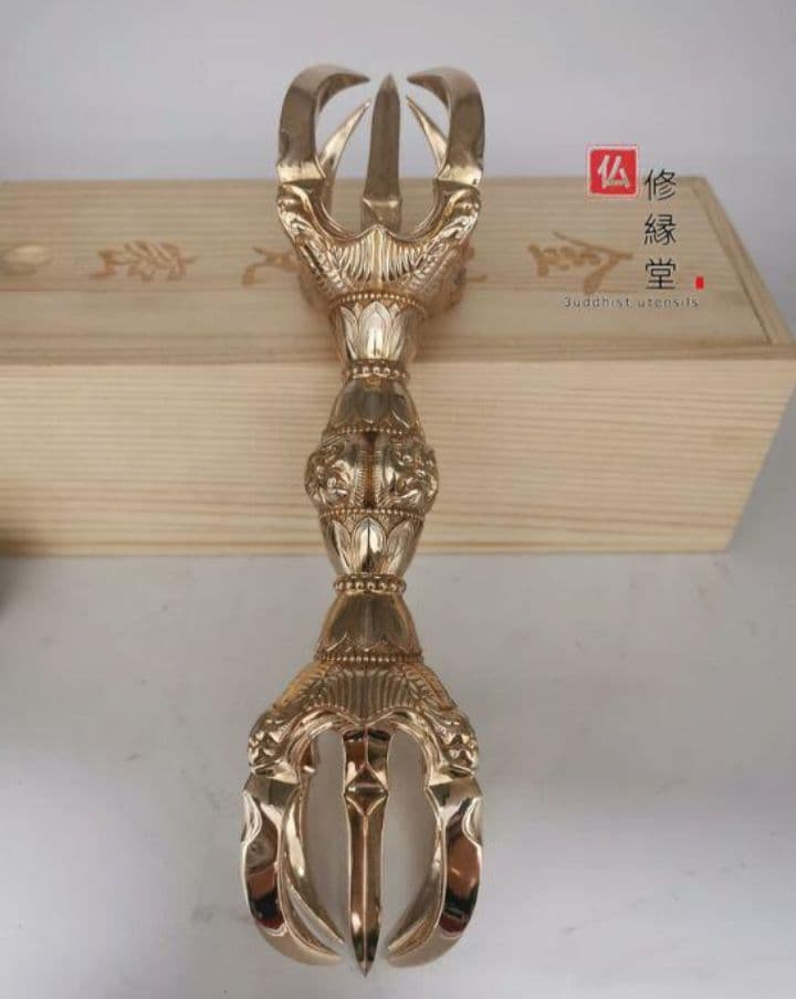 仏教法具 法器 真言宗 胎蔵界 鬼面五鈷杵 金剛杵 寺院用仏具 真鍮製 23cm