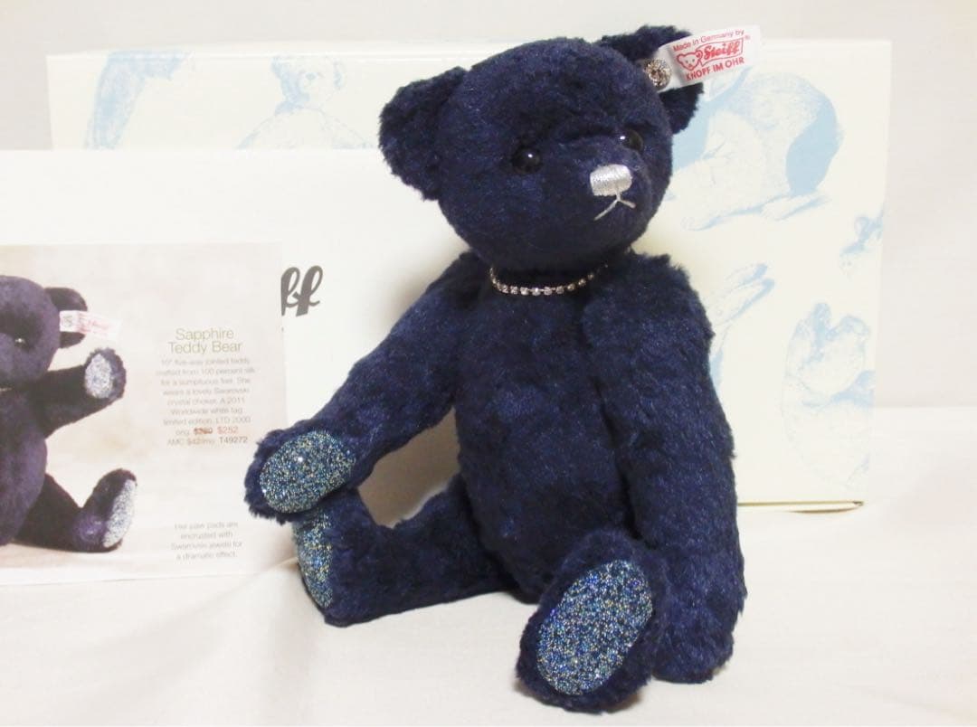 美品steiffシュタイフ/ スワロフスキークリスタル「サファイア・テディベア」