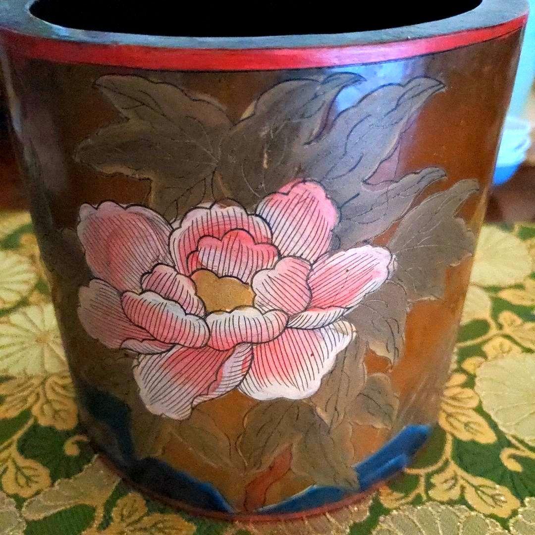 【最終価格】中国骨董　花鳥文時代筆筒　漆芸