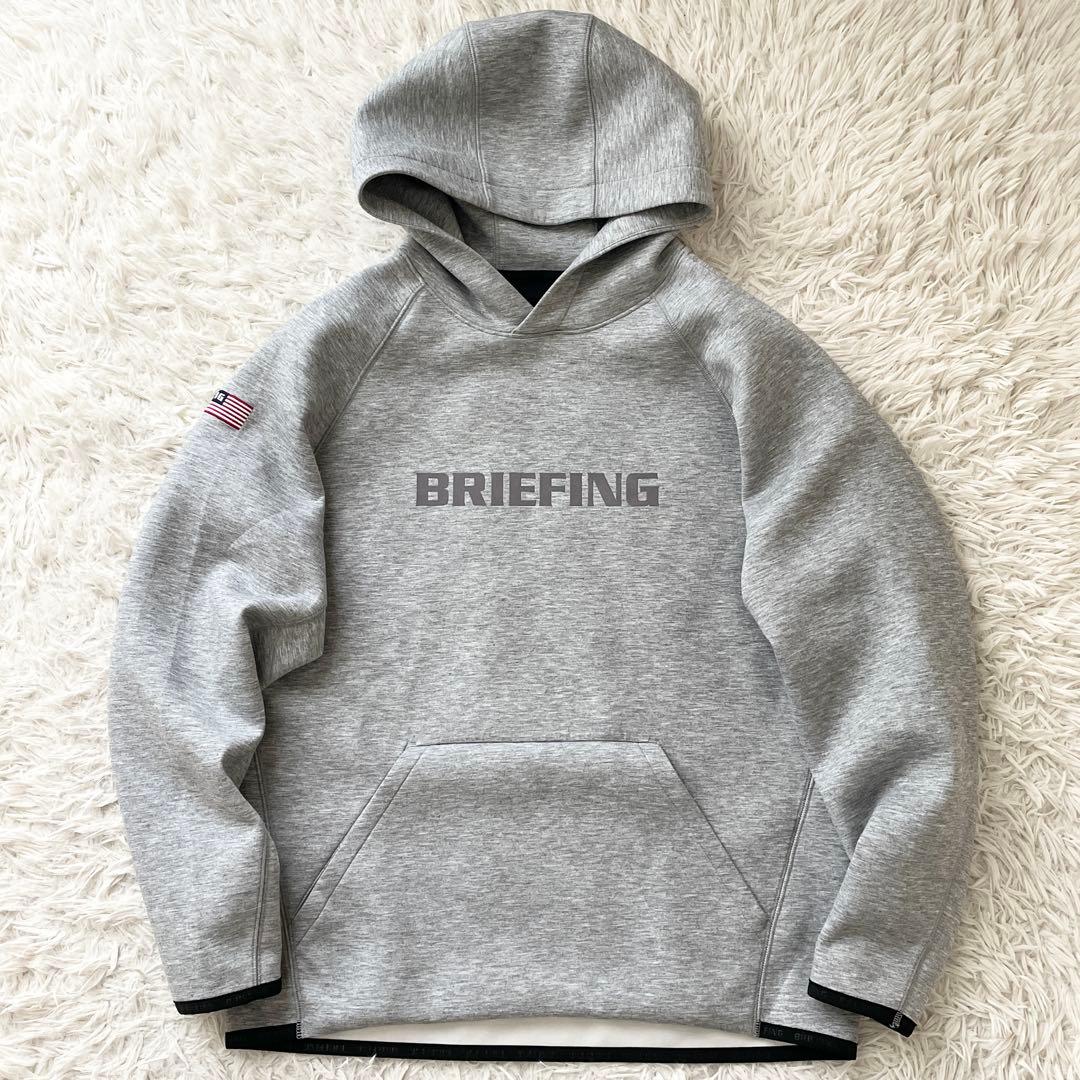 美品 BRIEFING LOGO HOODIE フロッキープリント グレー