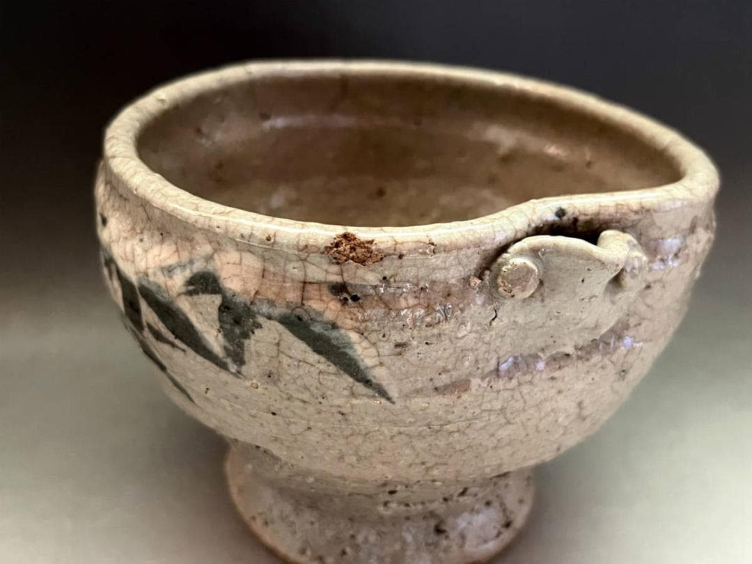 茶碗■古唐津片口碗 高足盃 古い絵唐津酒杯 酒器 合わせ箱？【江戸期】ぐい飲み