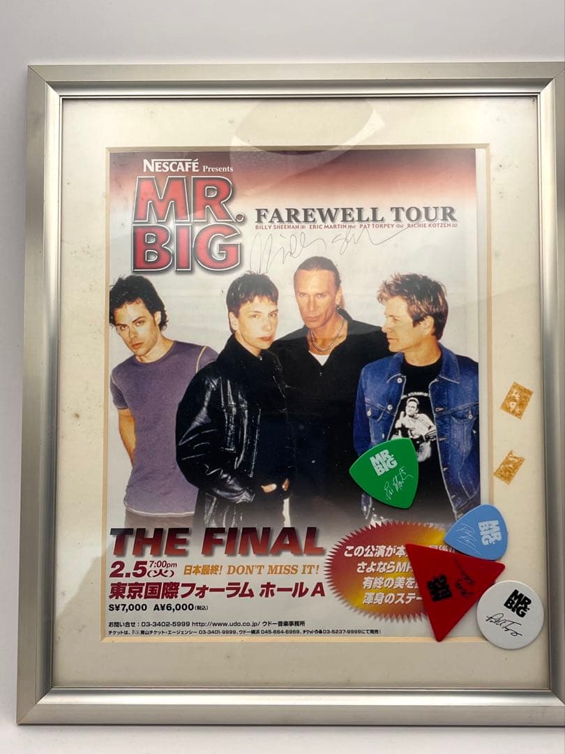 MR.BIG 最終公演ツアー’02小型フライヤー（額入り）サイン入り&ピック付き